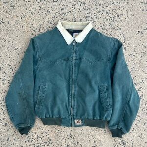 VTG RARE Carhartt Jacket JQ2243 Hunter Green Work Canvas XL Santa Fe Distressed